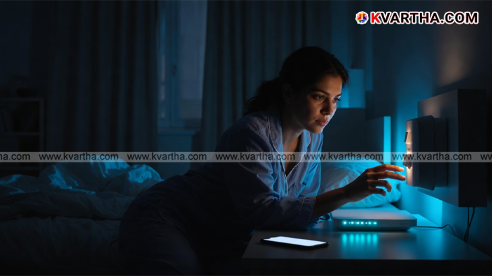 A Wi-Fi router in a dark room representing night-time usage and radiation.