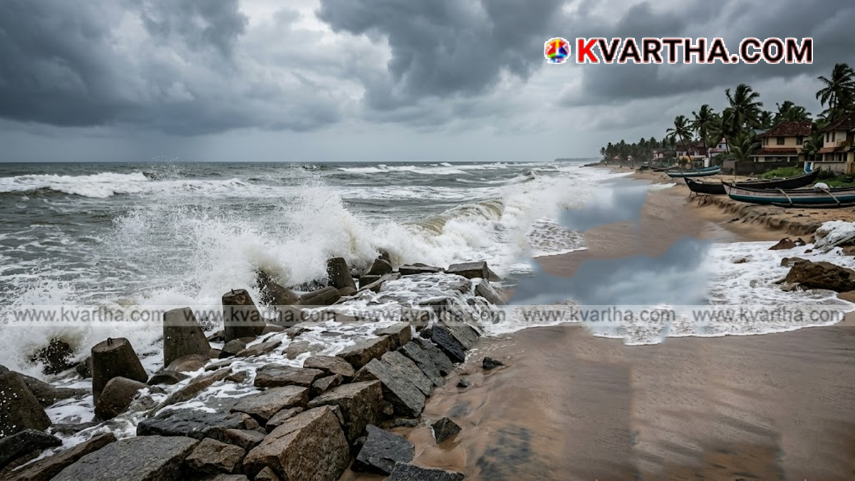 Representational image of high swell waves hitting the Kerala coast