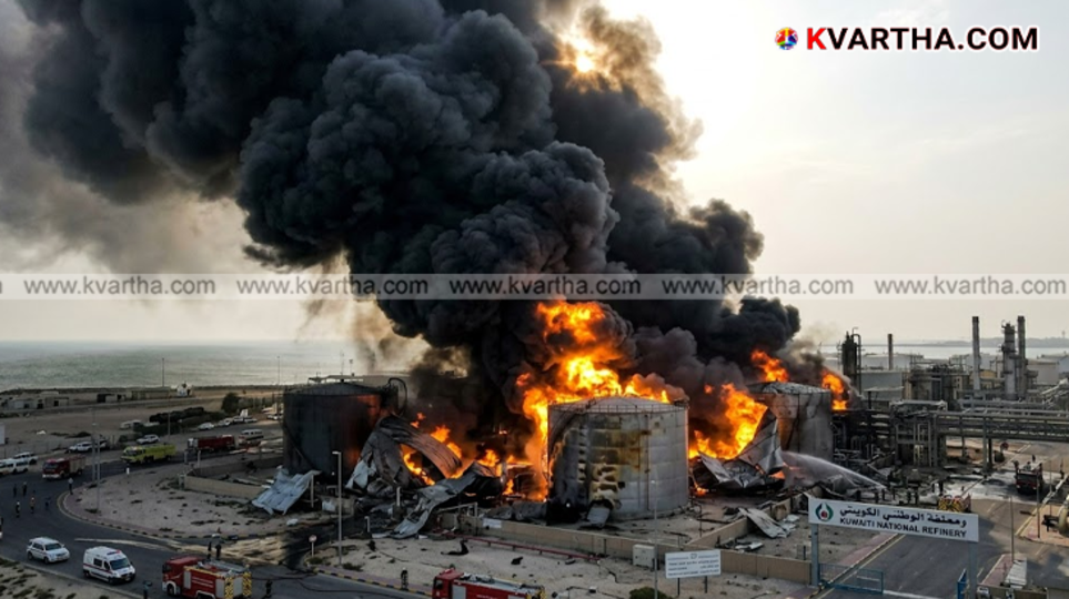 Smoke billowing from Kuwait oil refinery after drone strike and Javad Zarif presenting peace plan.