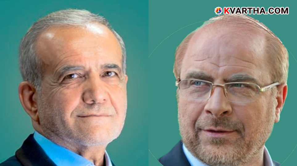 Iranian President M. Pesheshkian and Parliament Speaker M. B. Qalibaf make a joint statement.&nbsp;