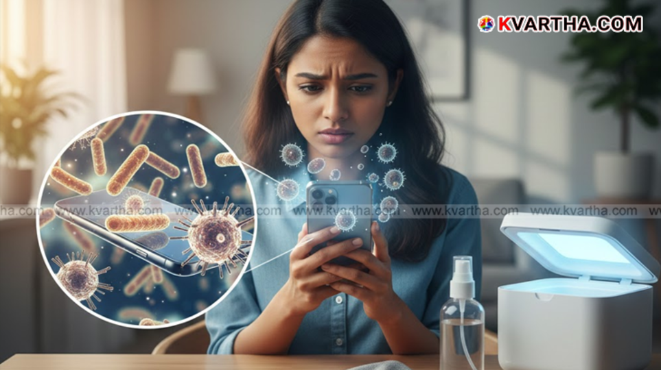 Mobile phone cleaning with microfiber cloth to remove germs