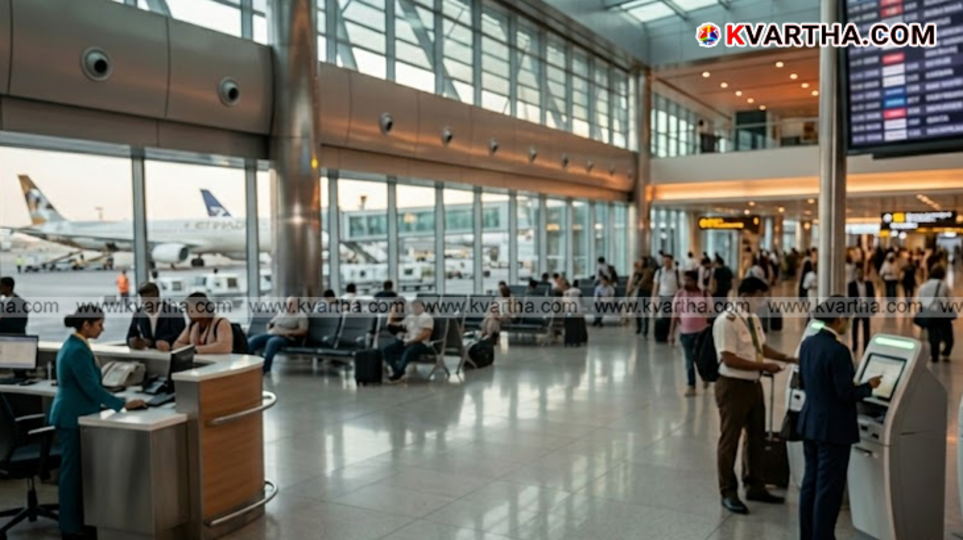  Airport staff distributing water and food to passengers waiting in the terminal.