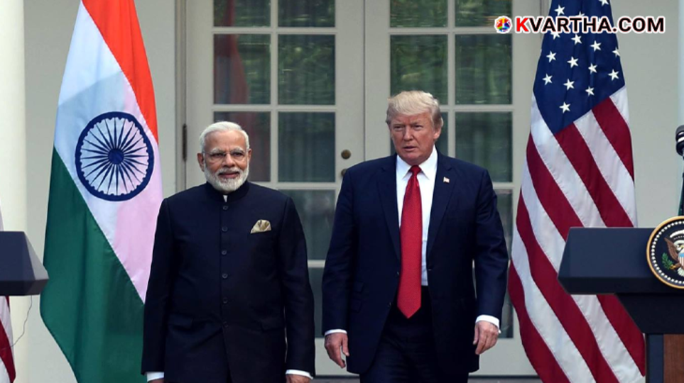 Donald Trump and Narendra Modi shaking hands at a global summit