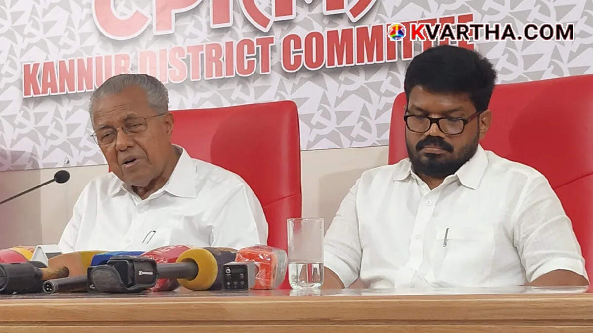 Conceptual image showing Opposition Leader Pinarayi Vijayan addressing the media