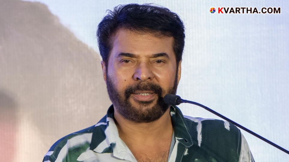 Actor Mammootty speaking at a foundation ceremony in Kochi.