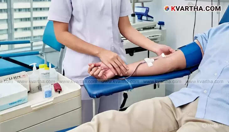 Volunteers donating blood during a blood donation camp in Kerala