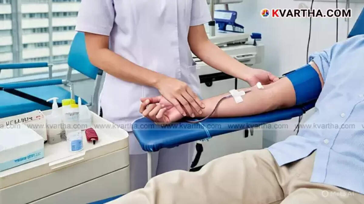 Volunteers donating blood during a blood donation camp in Kerala