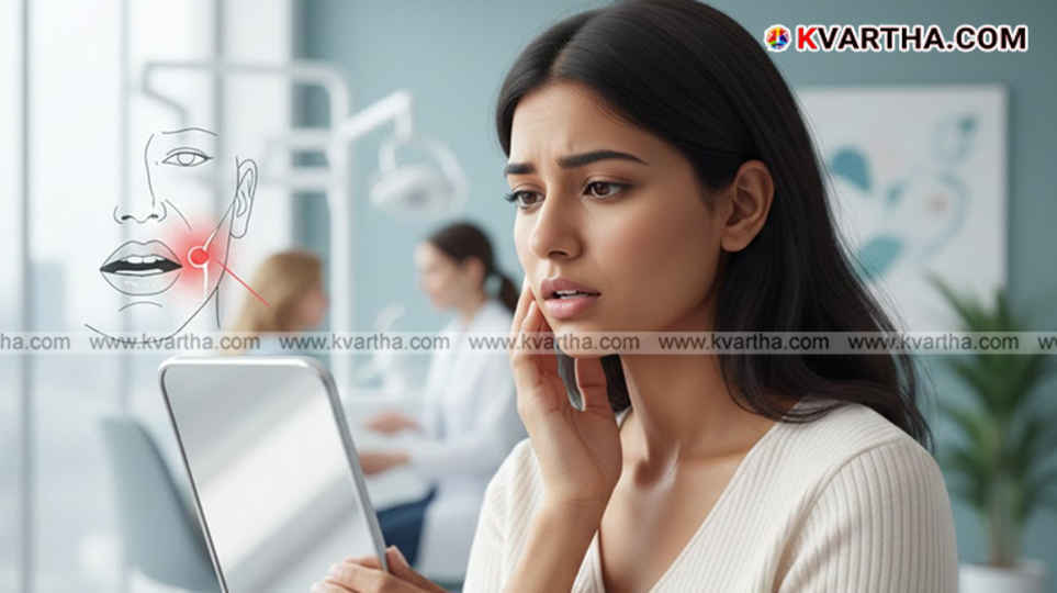 Diagram showing common sites and visual symptoms of oral cancer (lesions, white patches).