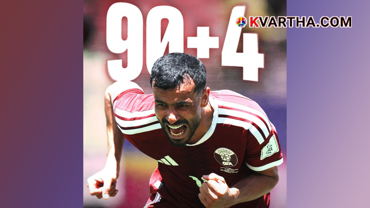 Qatar captain Boualem Khoukhi celebrating his equalizer goal.
