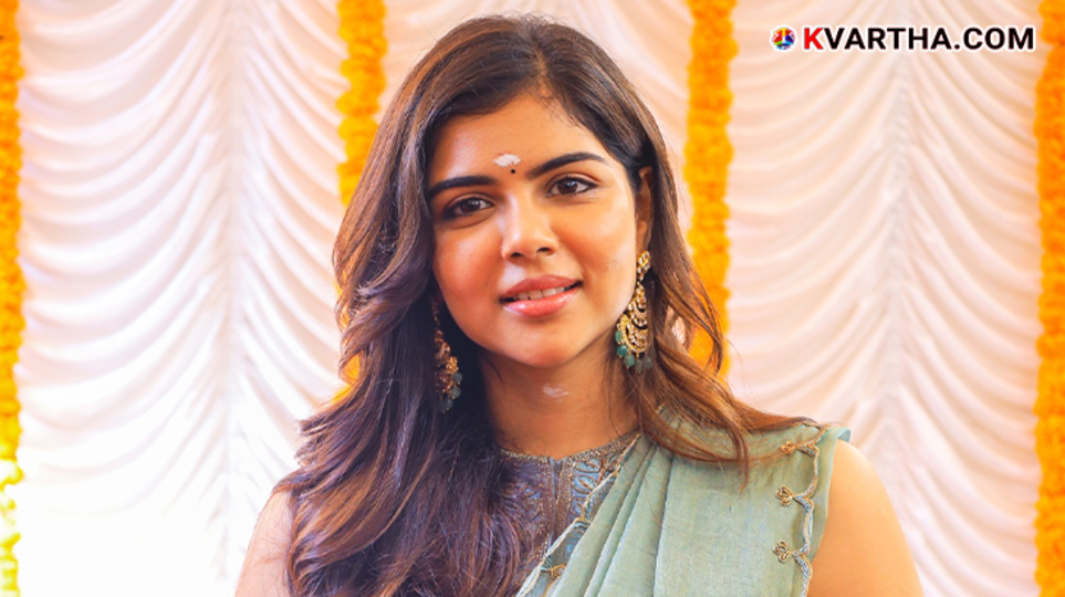 Kalyani Priyadarshan in a new Tamil film announcement photo.