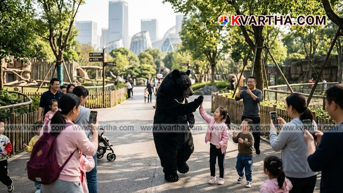 A person wearing a bear suit.