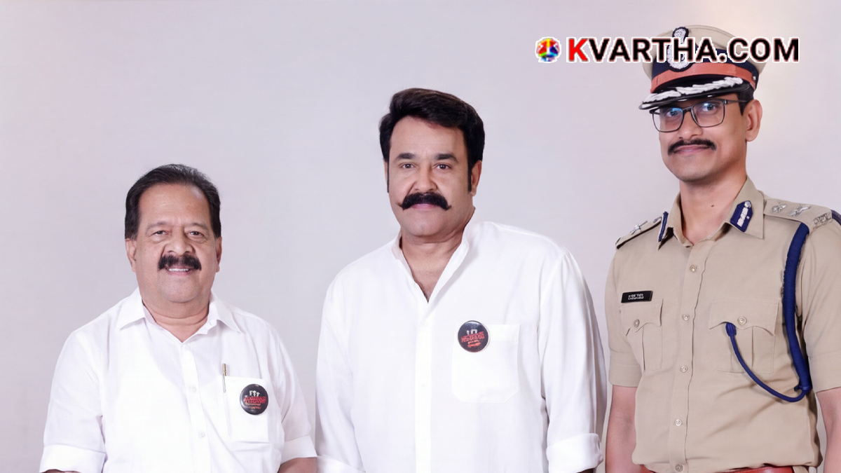 Actor Mohanlal receiving the 'Toofan Warrior' badge.