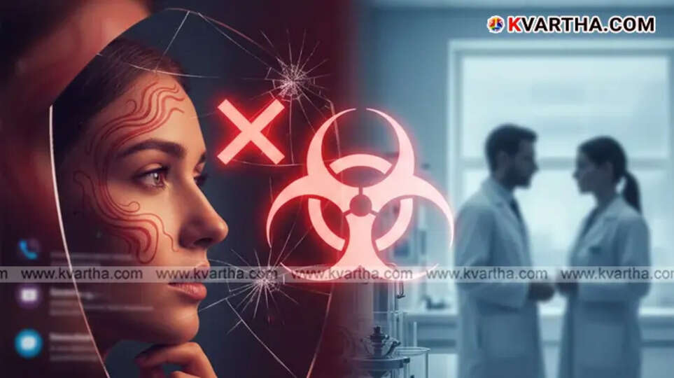 Graphic showing a warning symbol over a face mask being applied