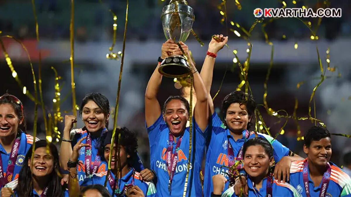 Indian women's cricket team celebrating World Cup victory
