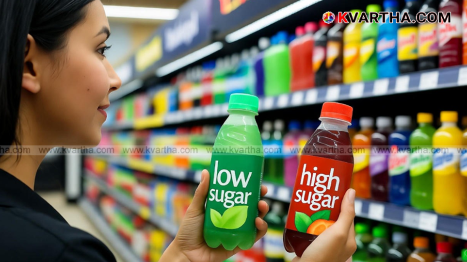  Sweetened beverages and drinks bottles on a shelf.