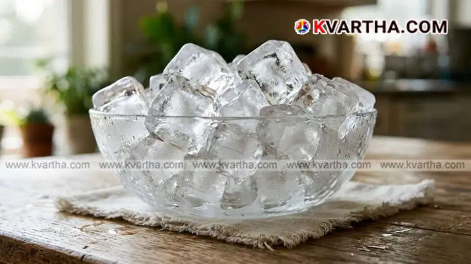 Close-up of ice cubes comparing clear, clean ice with cloudy, contaminated ice.