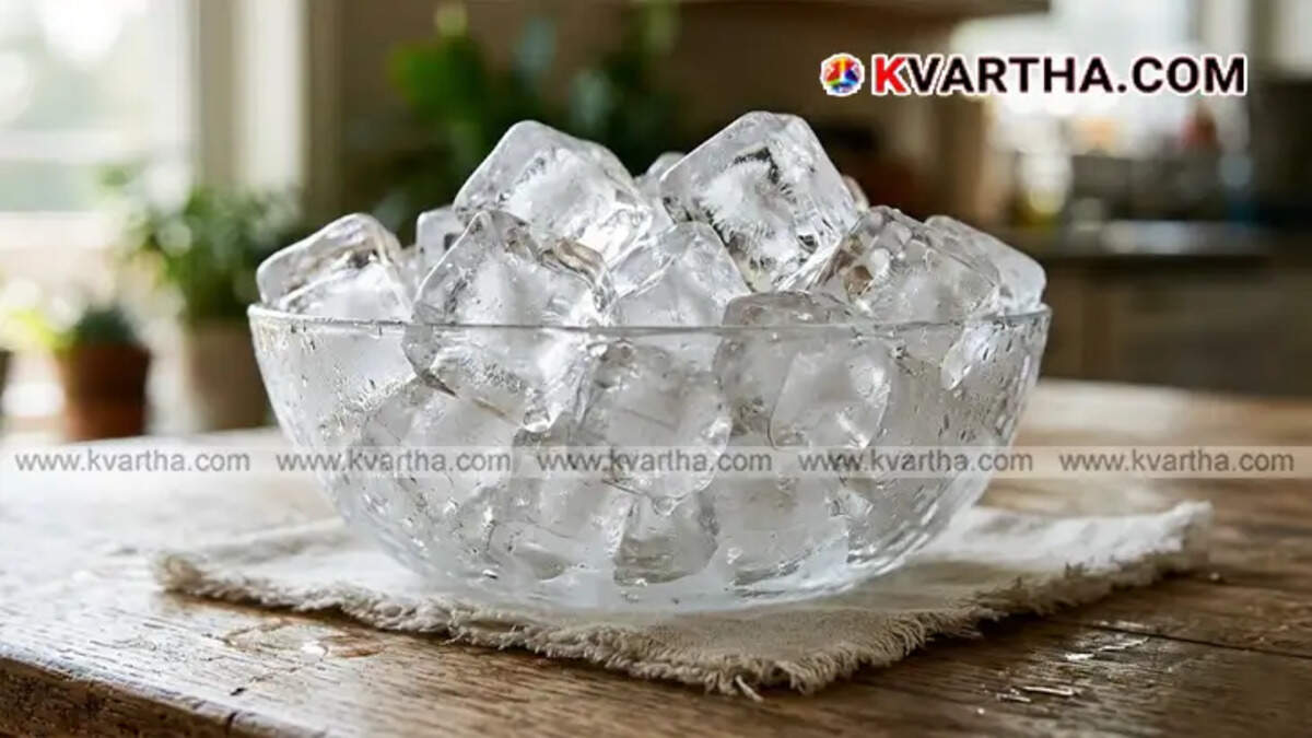 Close-up of ice cubes comparing clear, clean ice with cloudy, contaminated ice.