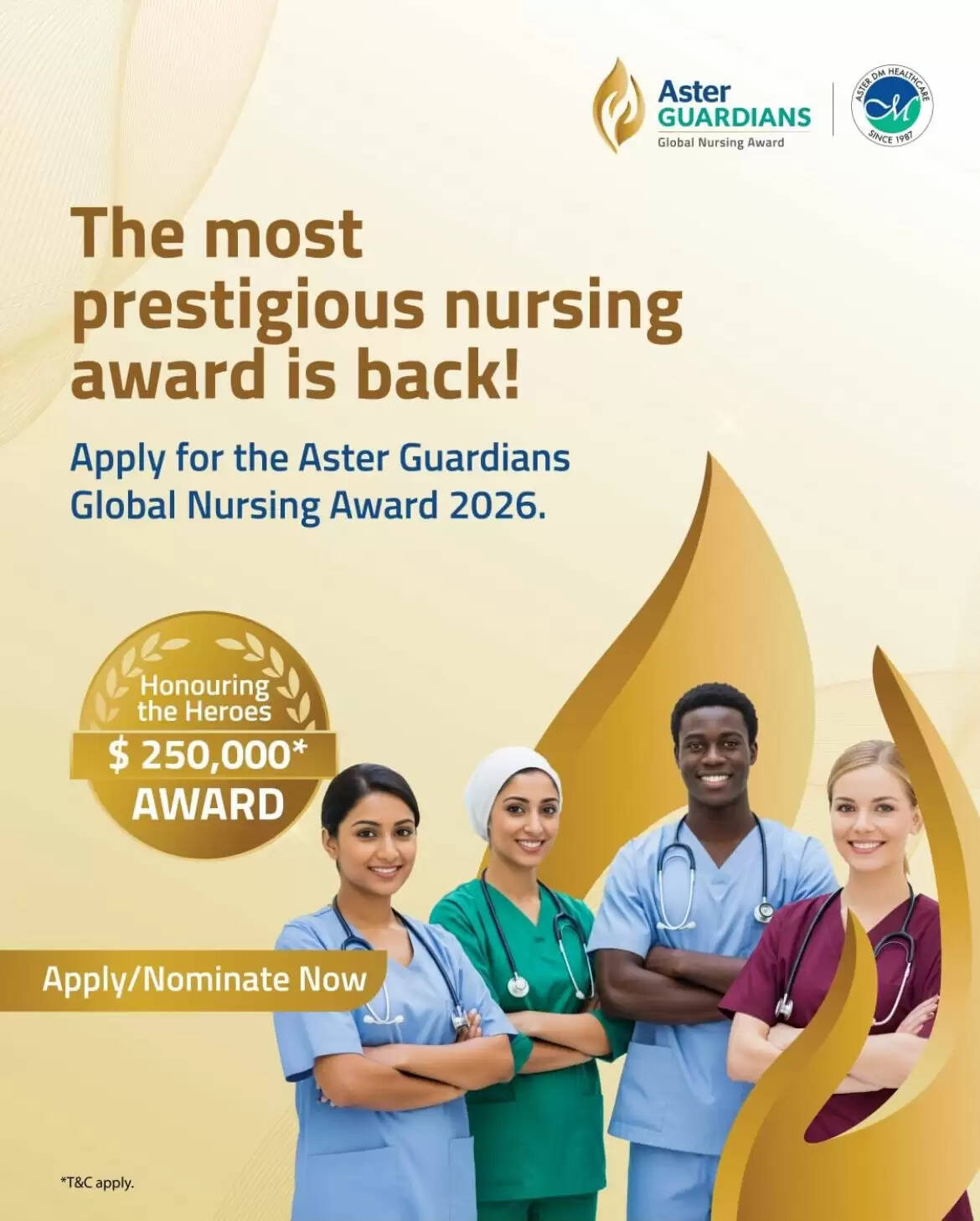 Dr. Azad Moopen and Alisha Moopen at the Aster Guardians Global Nursing Award announcement.