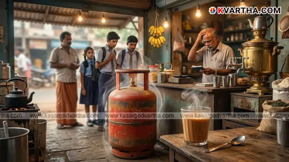 A symbolic scene of a tea vendor in Kerala facing a crisis due to the increase in cylinder prices.