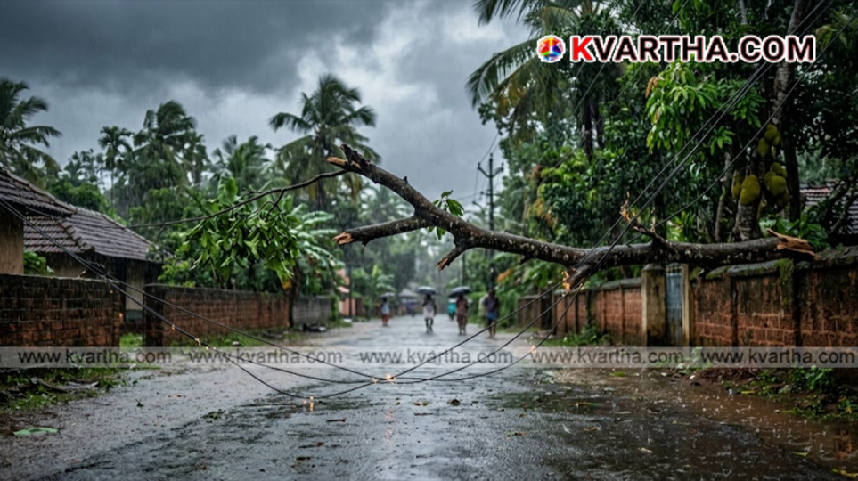 Conceptual image of broken power lines during a heavy monsoon storm.
