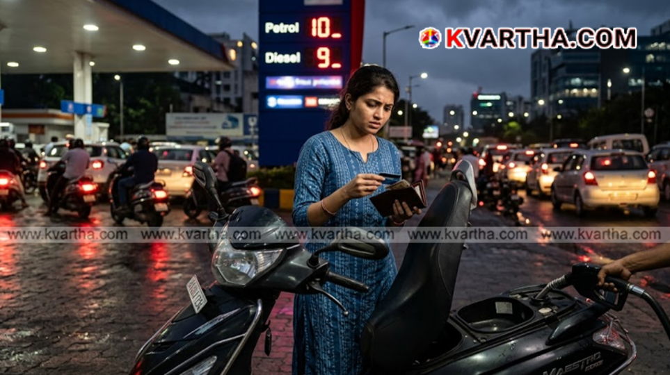 A petrol pump display board in India showing updated high fuel prices.