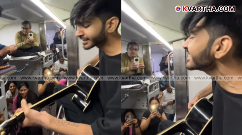 Stone Keys band members performing live music inside a train compartment.