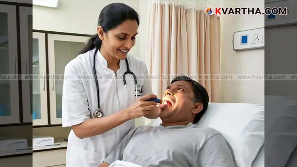  Close-up of tongue examination during a medical check-up
