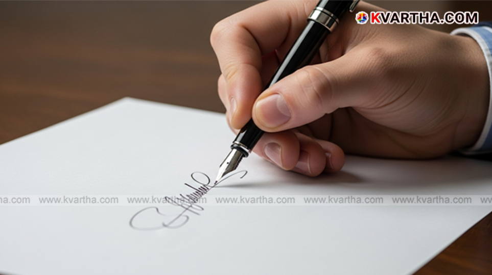 A person writing their signature with a pen, emphasizing the personal act.