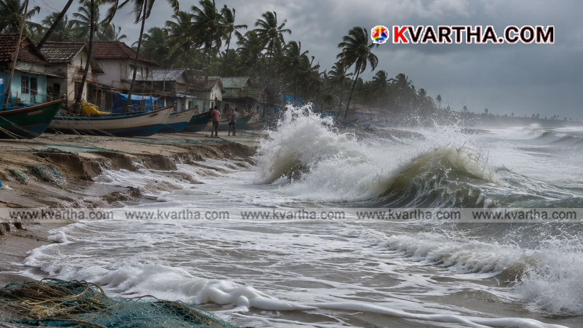 Representational image of high waves and coastal erosion during Kallakkadal warning in Kerala