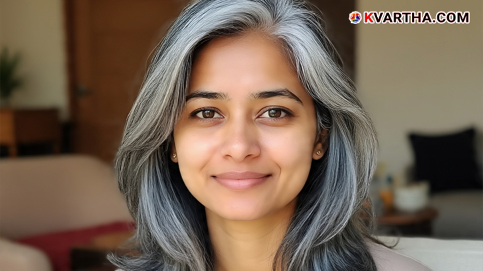 Close-up of premature graying hair.