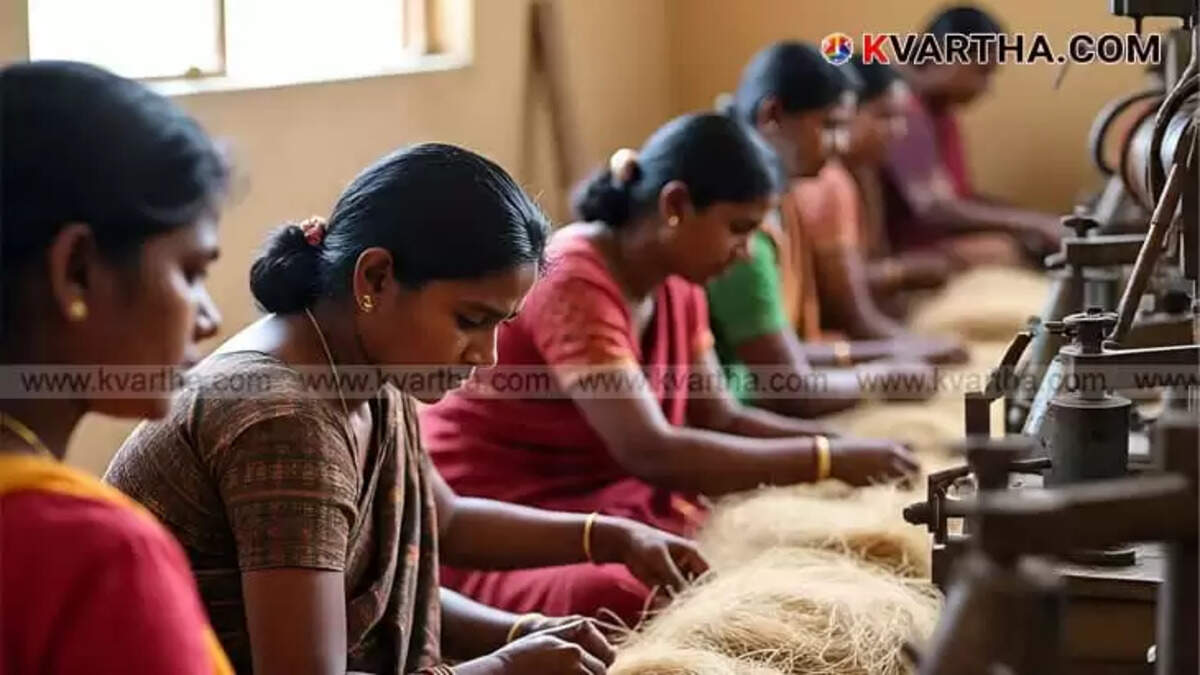 Image Representing Scheduled Caste women undergoing coir product manufacturing training in Kerala.