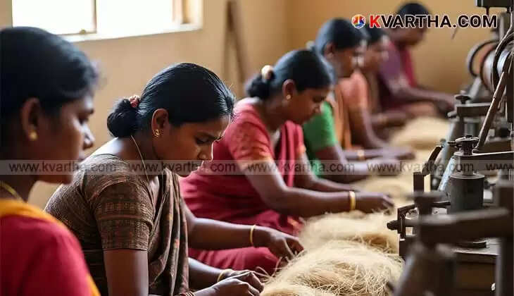 Image Representing Scheduled Caste women undergoing coir product manufacturing training in Kerala.