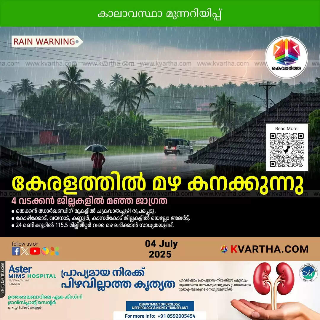 kerala heavy rain yellow alert northern districts july