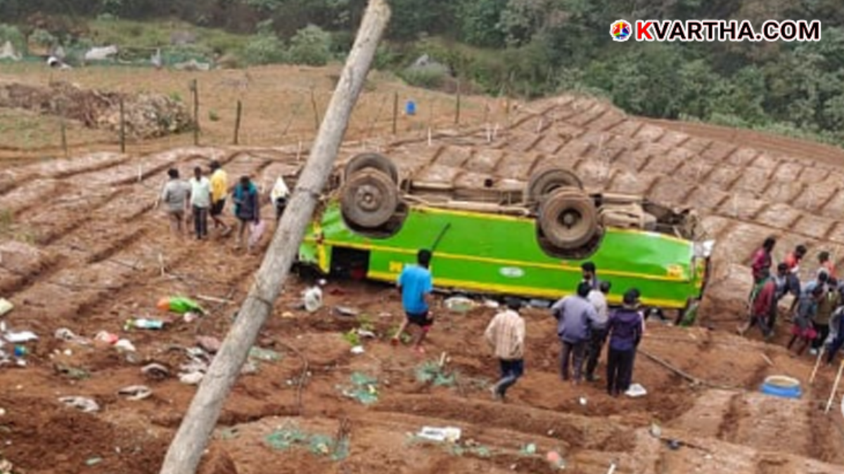 A bus lying in a gorge after an accident in Nilgiris