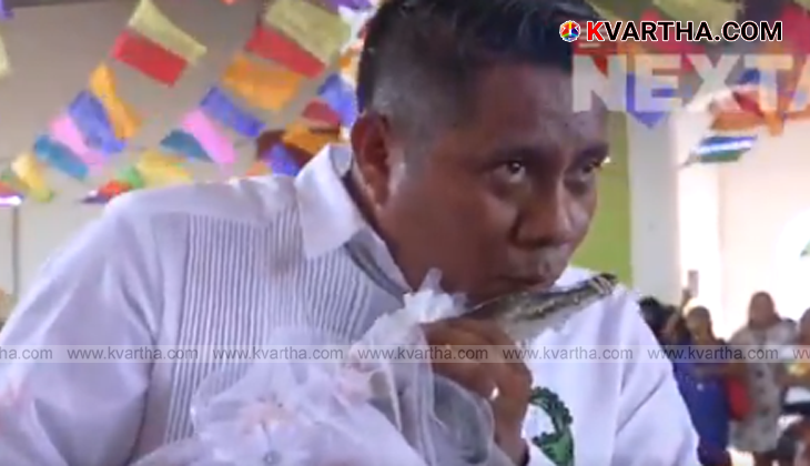 Mexican mayor marrying an alligator in a traditional ceremony.