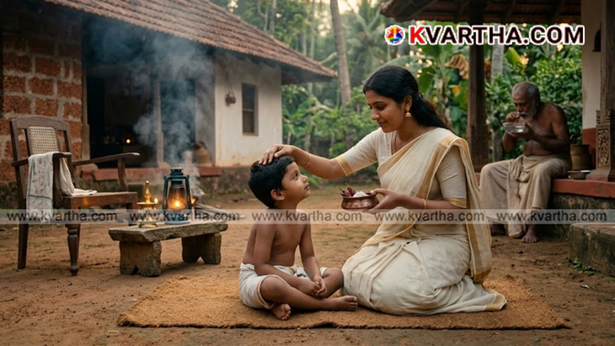  A warm and rustic traditional Kerala village kitchen scene with burning charcoal firewood inside an earthen stove hearth.
