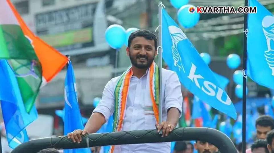 Congress workers celebrate Rahul Manakkuthala's victory