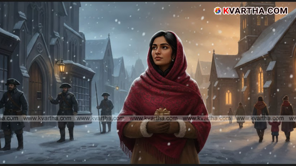 Vintage illustration of Christmas celebrations and historical figures