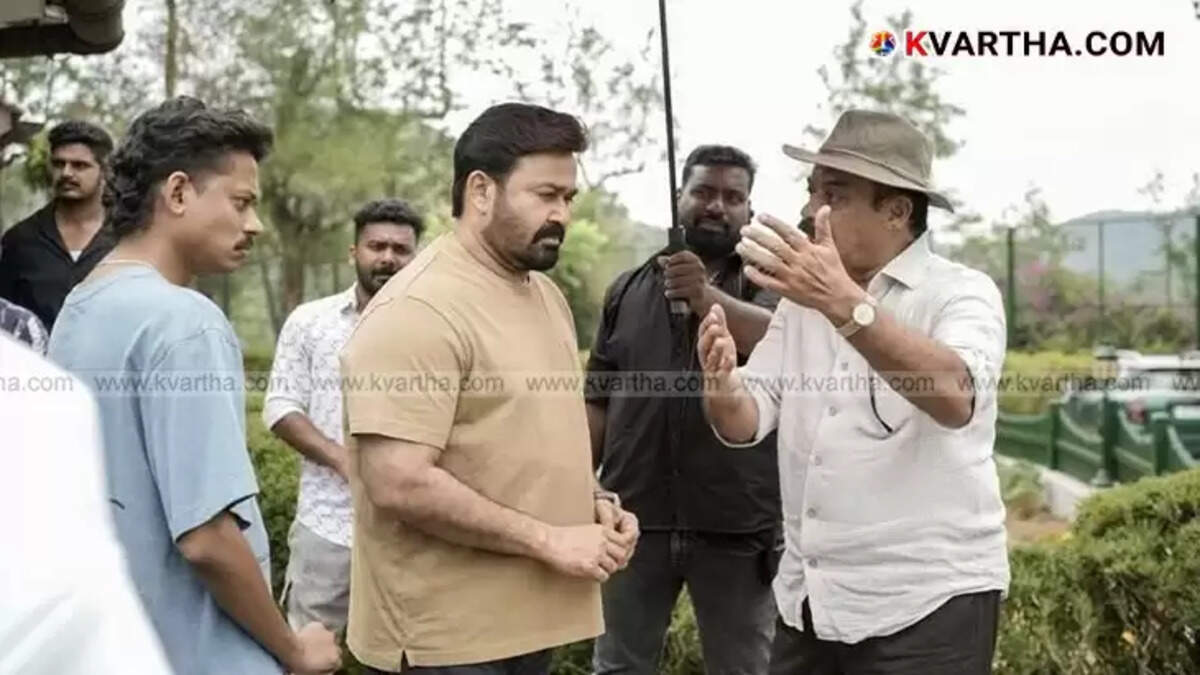 Mohanlal and cast on set of Hridayapoorvam in Pune.