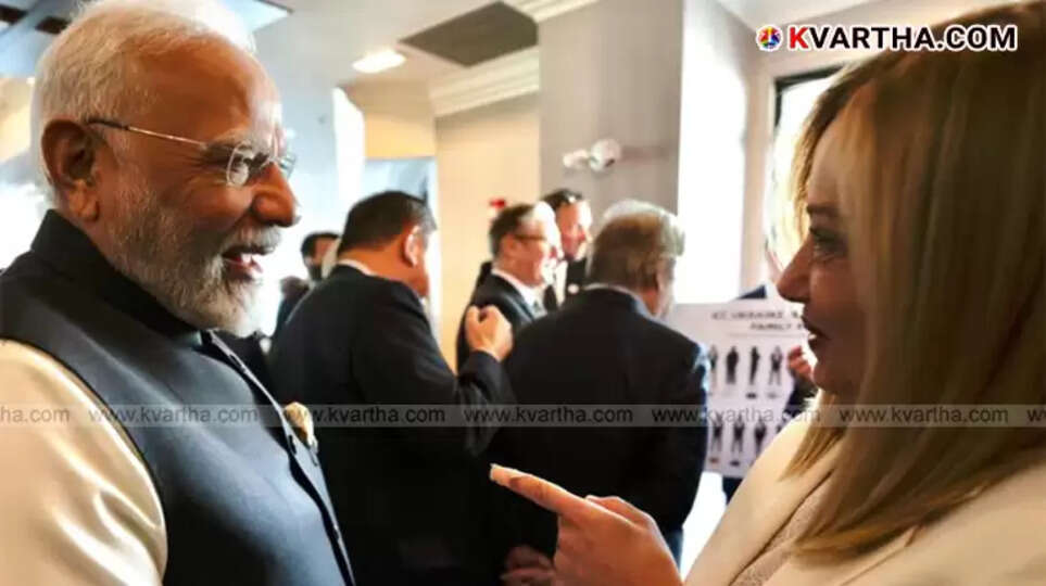 Indian Prime Minister Narendra Modi and Italian Prime Minister Giorgia Meloni share a friendly moment at the G7 Summit.