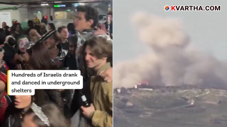 People dancing and celebrating inside a public bomb shelter in Israel