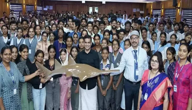 Students attending a sawfish conservation event in Kerala