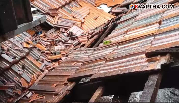 The collapsed roof of Shivananda Hotel in Puthiyatheru, Kannur, after the cyclone.