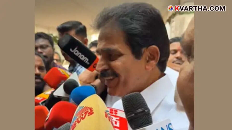 KC Venugopal MP speaking at a press conference in Thiruvananthapuram.