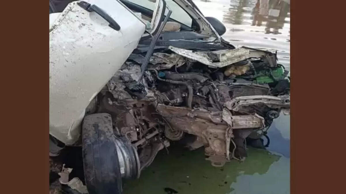 Damaged car at the accident site in Vadakara