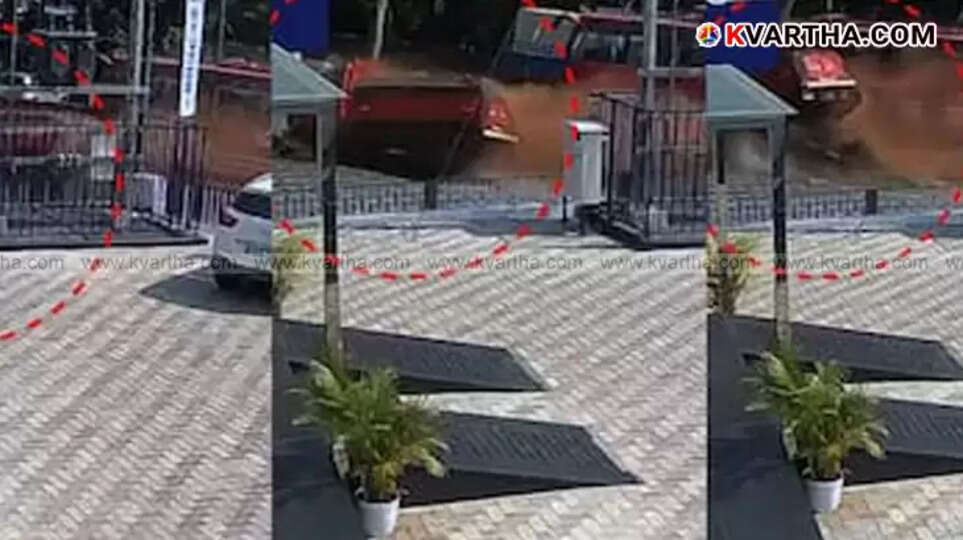 Front of a severely damaged lorry after a road accident on the Kannur-Kasaragod National Highway.