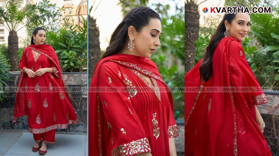 Karisma Kapoor in red choga set by Punit Balana