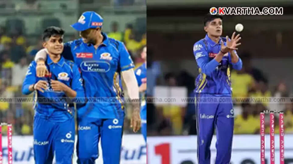 Vignesh Puthur bowling in IPL match.