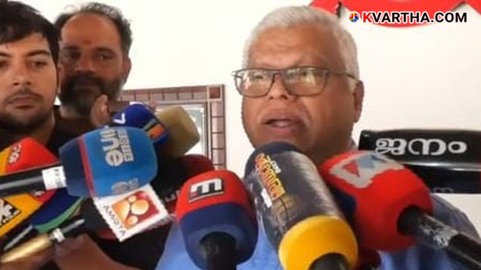  CPM leader MV Jayarajan addressing the media in Kannur.