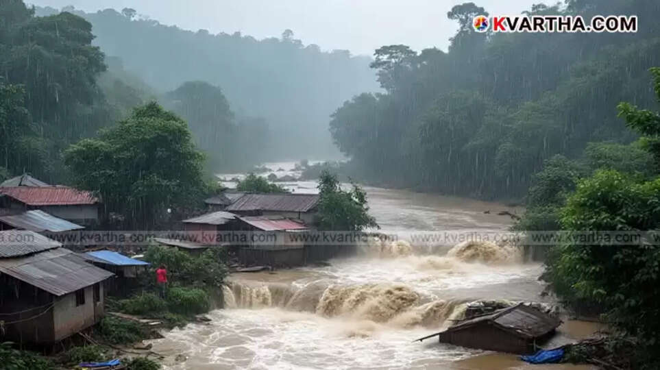 Overflowing river in Wayanad due to heavy rains